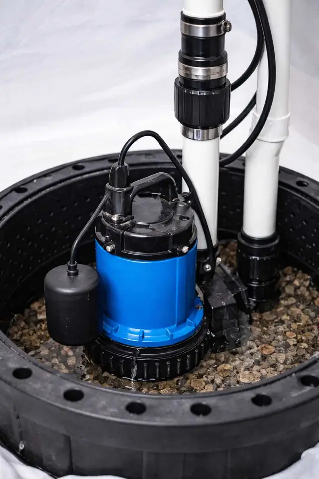 Ground Up Foundation Repair, Waterproofing and Concrete Leveling installing a sump pump in a basement with gravel and drainag