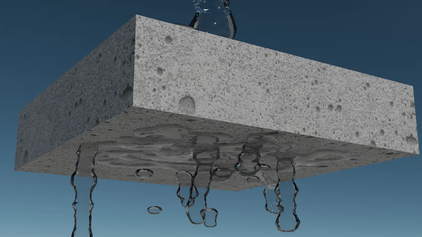 Ground Up Foundation Repair, Waterproofing and Concrete Leveling shows groundwater seepage through a concrete slab.