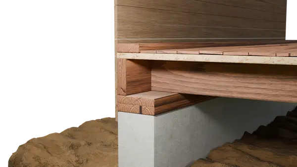 Ground Up Foundation Repair, Waterproofing and Concrete Leveling repairing wood rot and damage on a rim joist in a crawl