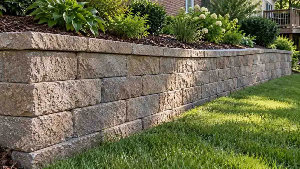 A curved stone retaining wall.